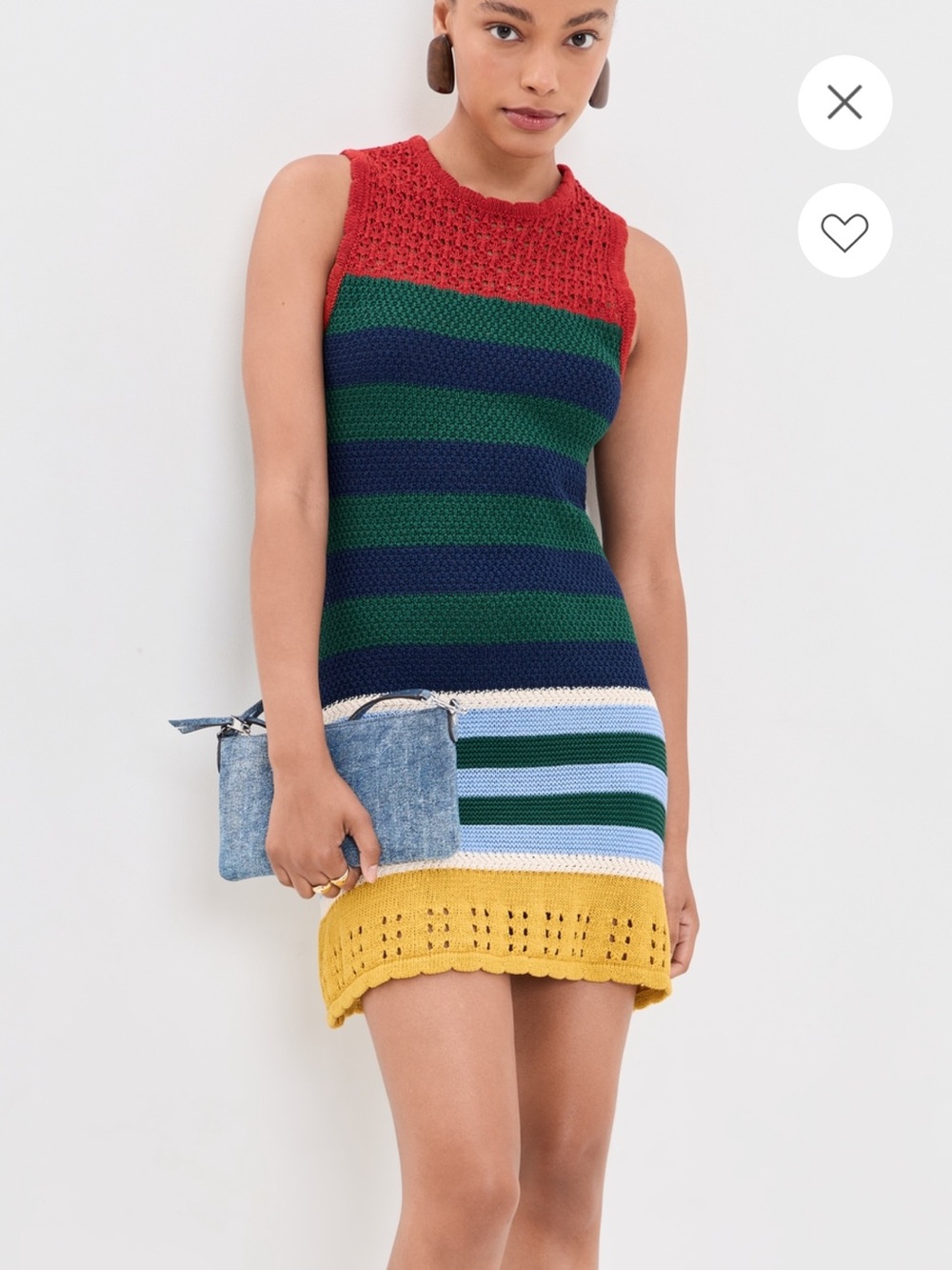 Simon Miller Striped Crochet Mini Dress in Red, Green, Navy & Yellow